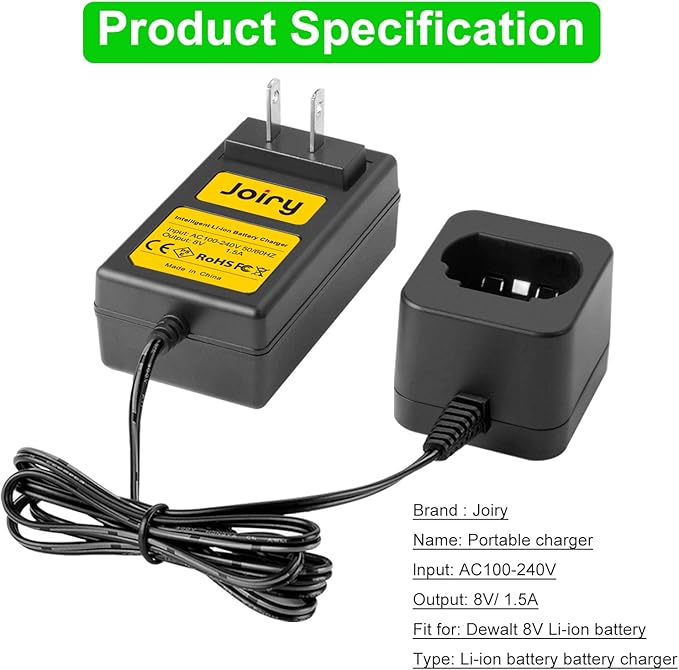 8V 2000mAh Li-ion Replacement Battery Charger with Higher Safety & Longer Runtime - Compatible with Dewalt DCB080, DW4390, DCF680N1, DCF680N2 DCF680G2 Cordless Power Tools (Charger)