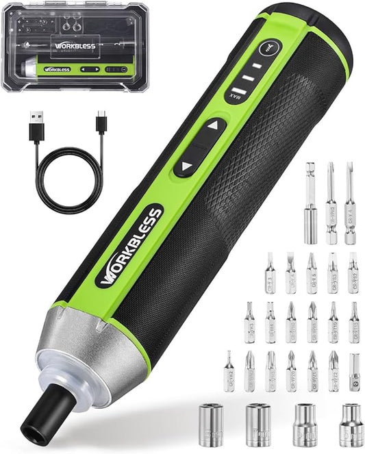 Electric Screwdriver Set, 4V Cordless Screwdriver with 3 Torque Settings, 300RPM & 5N.m Max Torque, LED Light, USB-C Charging Cable with 26Pcs Accessory Kit for Furniture, DIY