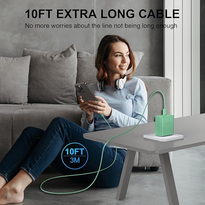 Phone 16 Pro Max Charger Fast Charging, 45W USB C Phone 16 Super Fast Charger Block with 10ft Long Type C Charging Cable Cord for Phone 16/16 Pro/16 Pro Max/16 Plus, 15/15 Pro Max/Pro/Plus Green
