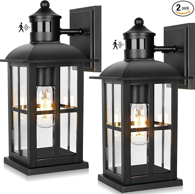 13in Motion Sensor Porch Lights, Anti-Rust 100% Aluminum Dusk to Dawn Outdoor Light Fixtures, Exterior Wall Lanterns Sconce Lighting Black, Outside Lights for House Wall Mount for Entryway Garage