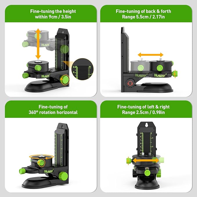 Huepar Laser Level 360 Self Leveling, 16 Lines High Accuracy ±1/9" Green Laser Level with Remote Control, 4x360 Cross Line Tiling Floor Laser Tool, 4D for Construction 904DG