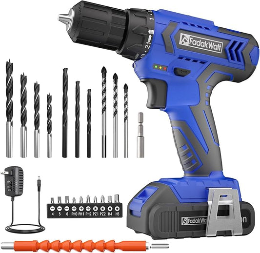 20V MAX Cordless Drill Set,Power Drill Kit with Lithium-Ion and charger, 3/8-Inch Keyless Chuck, 2 Variable Speed 21+1 Torque Setting Power Tools Kit,280 inch-lbs with LED Electric Drill Set