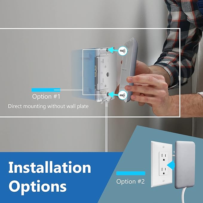 LIDER Flat-Face Outlet Extender with 3 Receptacles, Ultra-Thin Wall Plate Plug with Cord Extender and 3-Outlet Power Strip, 8ft Cord, LWE8-315-SV, ETL-Listed, Silver