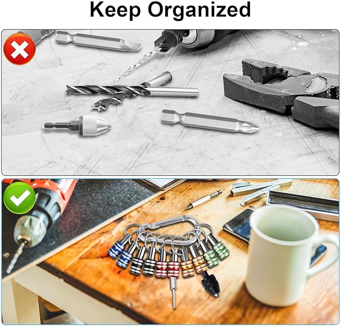 Linkstyle 10PCS 1/4 Inch Hex Shank Screwdriver Bits Holder Extension Bar Keychain Screw Adapter Drill Fast Change Portable Hand-held Bit Holder for Electric Screwdrivers and Drill Bit (5 Colors)