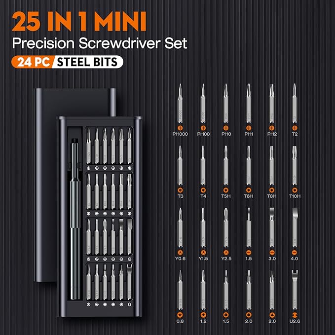27-in-1 Precision Screwdriver Set, Professional Mini Repair Tool Kit with Magnetic Drivers for Macbook, Laptop, Phone, Watch, Glasses, Ring Doorbell, Electronics, Small Gadget Gift for Men