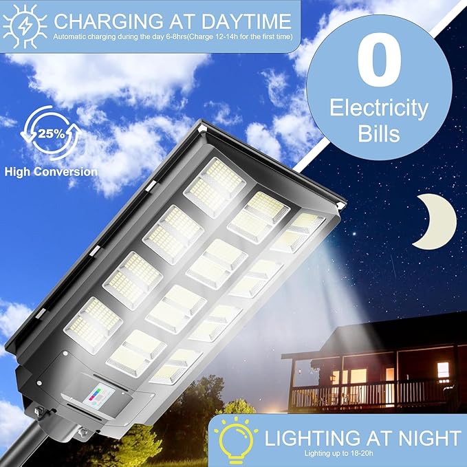 10-Pack Solar Street Light - 8000W Solar Parking Lot Light 360000LM Dusk to Dawn Street Lights Solar Powered, IP67 Waterproof Solar Wide Angle Lamp with Motion Sensor for Yard, Road