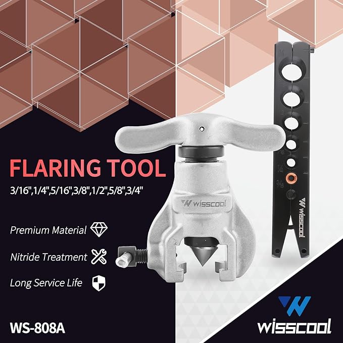 Flaring Tools Set with 7 Dies Sizes 3/16-3/4 inch 45 Degree Angle Eccentric Cone for Copper Brass Aluminum Mild Steel HVAC Refrigeration Plumping Work