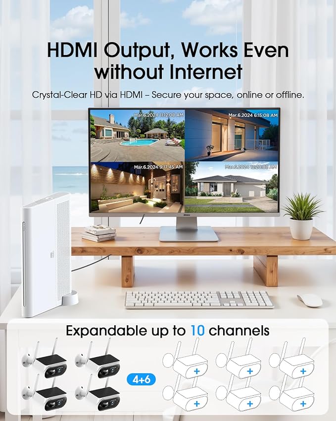 Camcamp Solar Security Cameras Wireless Outdoor, 2K Home Security Camera System, Quick Installation, No Subscription, PIR Smart Detection, 10CH Expandable NVR for Surveillance, 5G & 2.4G WiFi