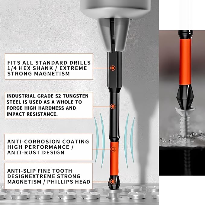 22Pcs Magnetic Screwdriver Bit Set-Phillips Impact Anti Slip Bits and Right Angle Drill Attachment & Short Screwdriver Bits, Used for Electric Hand Tool