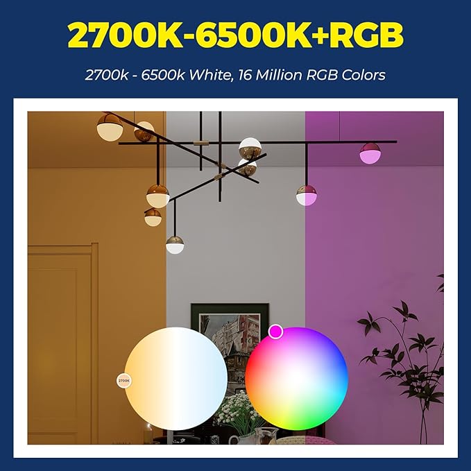 E12 Smart Light Bulbs 50W Equiv., G16.5 RGBCW Candelabra Chandelier Ceiling Fan Smart Bulb Works with Alexa/Google Home/Smart Life, 5W 550LM, 2.4G WiFi Bluetooth Bulb, ETL Listed, 4PCS