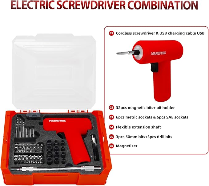 81pcs 3-layer Household Tool Set with 3.7V Cordless Screwdriver with Bits and Basic Home Hand Tools for Garden Office House Repair