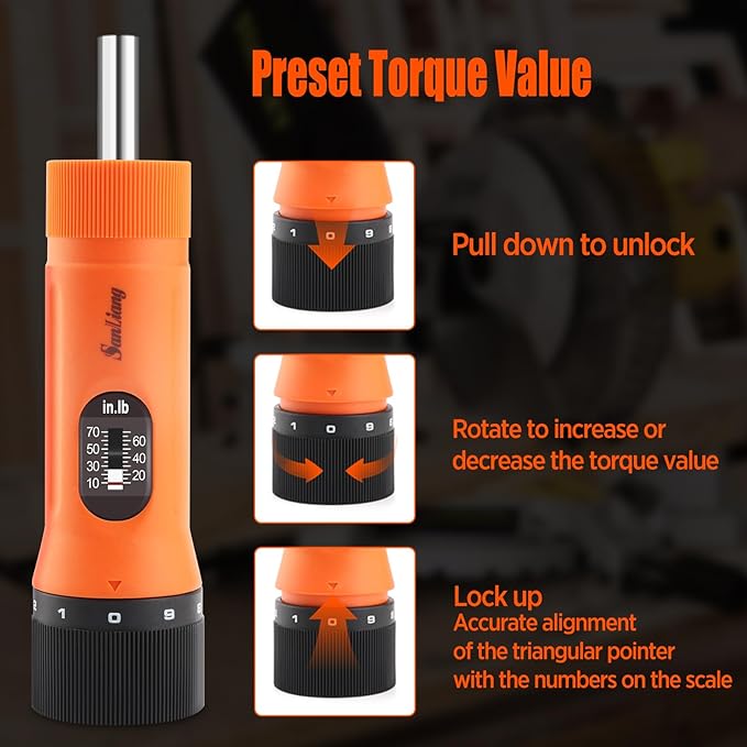 36Pcs Torque Screwdriver Wrench Driver Set 10-70 Inch Pounds lbs with 29 S2 Bits,5 Drive Sockets ,1/4" Socket Adapter for Maintenance,Tools, Bike Repairing and Mounting.