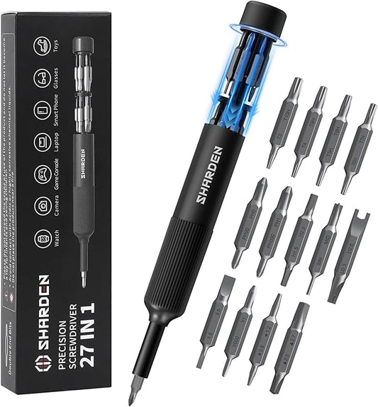 Sharden 27-in-1 Precision Screwdriver Set Multi Bit Small Screwdriver Magnetic Mini Screwdriver Set Pen Style Manual Repair Tool Kit For Eyeglass, Watch, Computer, Jewelers, Laptop, Electronics, Phone