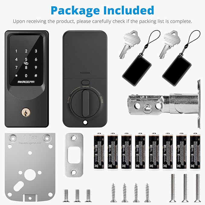 T02 Mini Keyless Entry Door Lock, Built-in Wi-Fi, App Control, Smart Lock for Front Door, Keypad Deadbolt, Auto Locking, Keys, Fob Card, PIN Code Unlock, 8xAA Batteries, IP55 Waterproof
