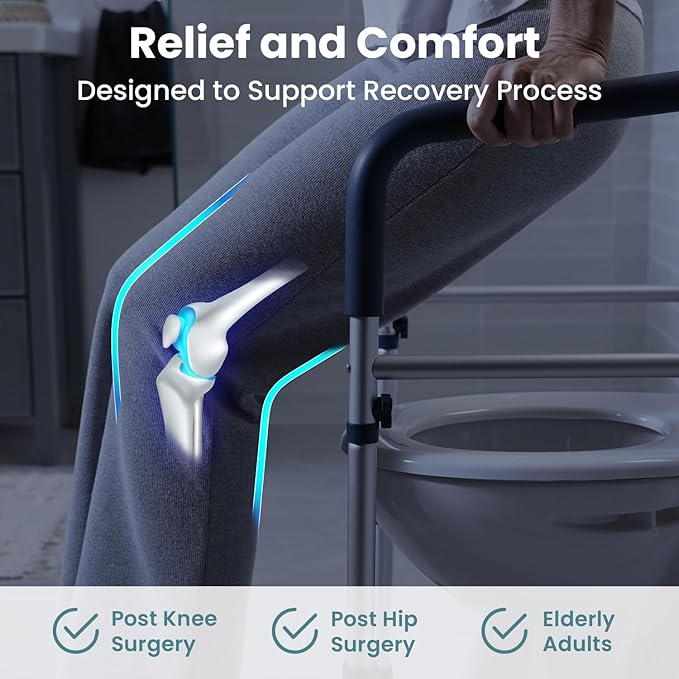 Toilet Safety Rails (350 lb) - Adjustable Toilet Safety Frame & Rails, Toilet Safety Rail for Elderly Adults, Toilet Handles for Seniors, Toilet Bars for Elderly & Handicap
