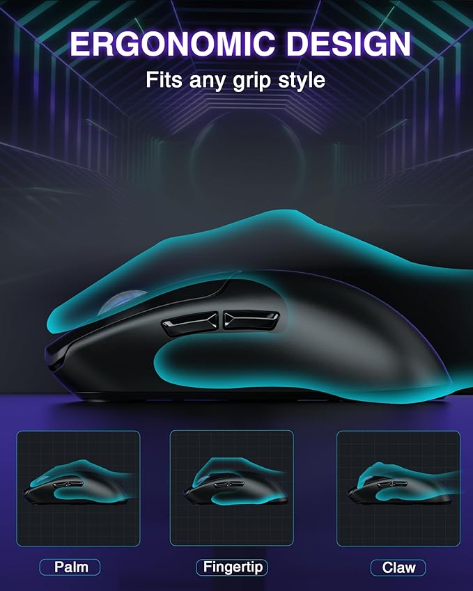 AULA SC580 Wireless Gaming Mouse, Tri-Mode 2.4G/BT5.0/USB-C Gaming Mouse, 12000 DPI Rechargeable Wireless Mouse with 6 Programmable Buttons, Ergonomic Computer Mouse for Laptop/PC/Mac/Tablet