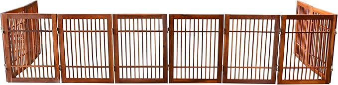 Urnporium Pet Dog Gate Strong and Durable Freestanding Folding Acacia Hardwood Portable Wooden Fence Indoors or Outdoors Foldable pet Barrier for The House (Brown Pet Gate, 10 Panel 24" Tall)