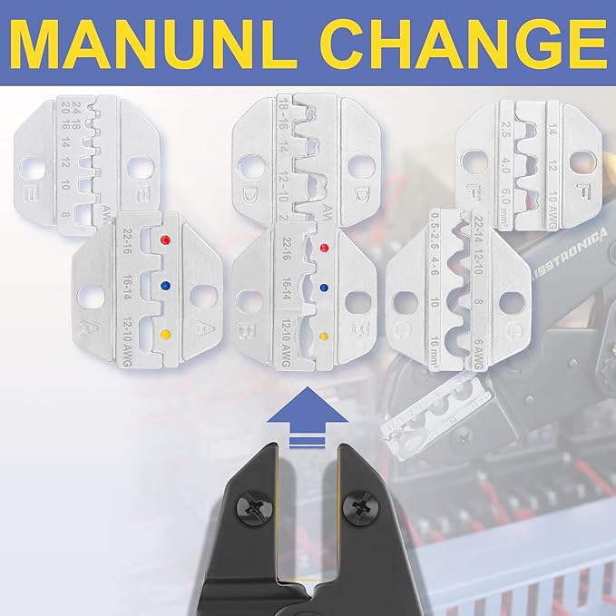 haisstronica 6PCS Crimping Tool Set - Ratchet Wire Crimping Tool for Heat Shrink,Insulated Nylon,Non-Insulated,Ferrule Wire End,Open Barrel Terminals,Solar Connectors