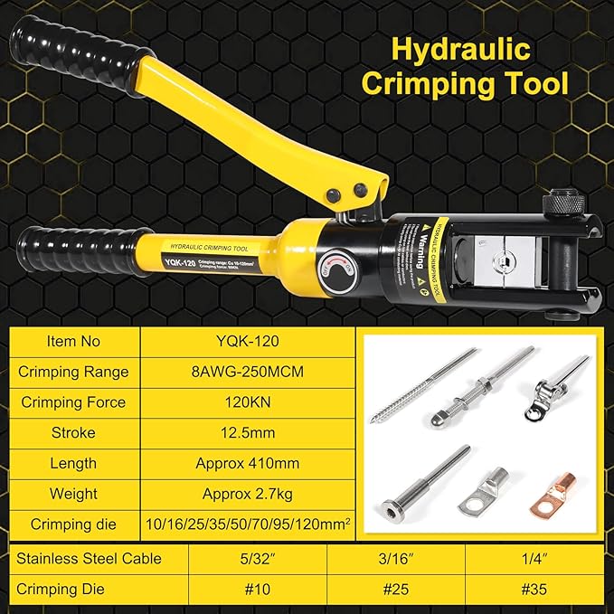 12 Tons Hydraulic Crimping Tool with 8 Dies for 8AWG-4/0AWG Cables & Stainless Steel, Professional Battery Terminal & Wire Rope Crimper Kit with Portable Case