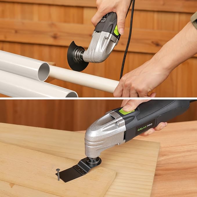 GALAX PRO 22000 OPM 2.0A Oscillating Multi Tool, 3 Degree Oscillating Angle with 3 Pieces Saw Blades, 1 Piece Semi Circle Blade Sanding Plate, 6 Pieces Sanding Papers for Grinding