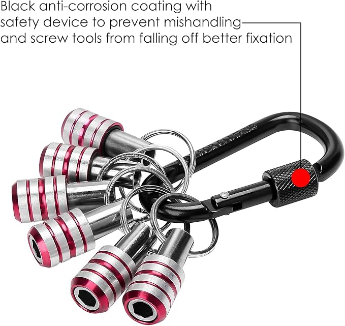 LUEXBOX 1/4 Inch Bit Holder Keychain, Hex Screwdriver Bits Holder Extension Bar, Quick Change Screw Bit Holder for Most Electric, Hand-held Screwdrivers and Drill Bits (C: Red 6pack)