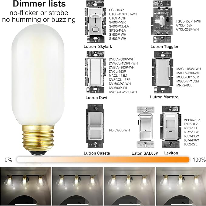Leools E26 LED Bulb 6W Equivalent e26 led Bulb 60 Watt Dimmable Daylight 4000K Frosted Glass E26 Edison Bulb AC120V 600lm Tubular T14 T45 LED Bulb for Pendant, Sputnik,Vanity,Chandeliers Pack of 6