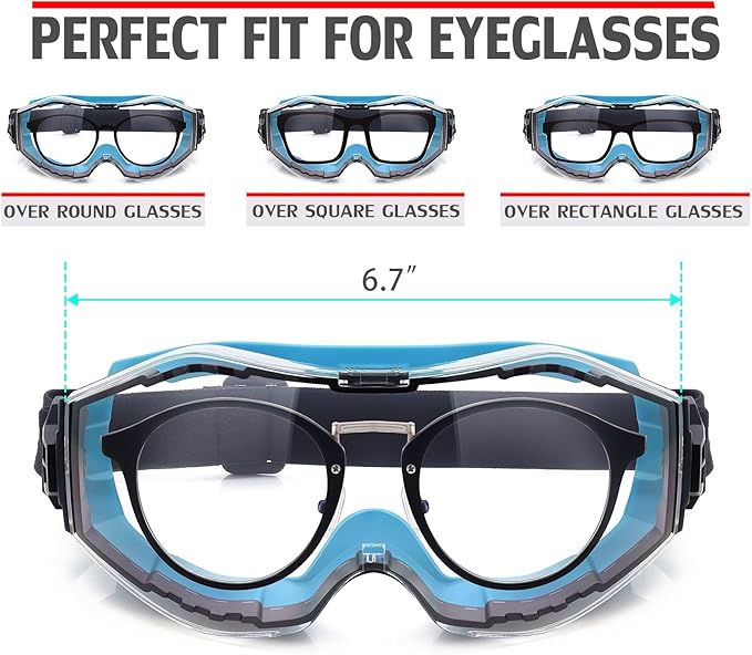 UKNOW Safety Goggles Over Glasses, Anti-Fog Clear Lens, ANSI Z87.1 Protective Eyewear Adjustable Strap, Ideal for Lab Use
