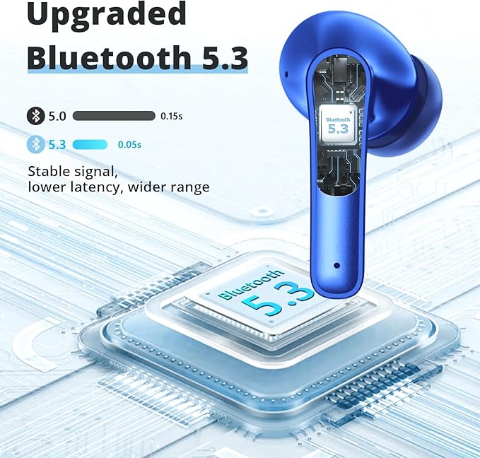 Wireless Ear Buds, Wireless Earbuds, Bluetooth 5.3 Earbuds Headphones with Immersive Surround Sound Stereo, 48 Hours Playtime LED Display IPX7 Waterproof Earphones for Laptop Pad Phones Sports