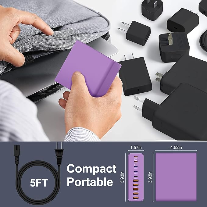 420W USB C Charger Block,10-Port Charging Station GaN Fast Charging Type C & USB A Wall Charger Adapter for MacBook Pro/Air,iPhone,iPad,Dell XPS,Samsung Galaxy(Purple)