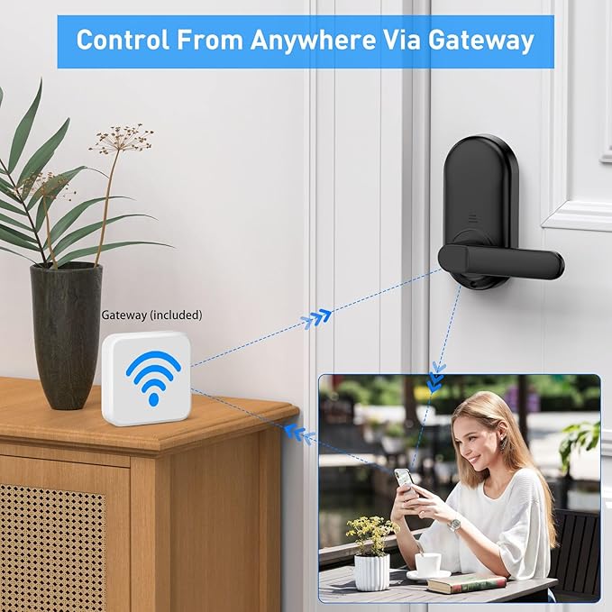 Smart keypad Door Lock with Handle,Fingerprint Keyless Entry Digital Lock with Built-in doorbell for Front Door,Bedroom,biometric Door knob,with Gateway Remote APP Control