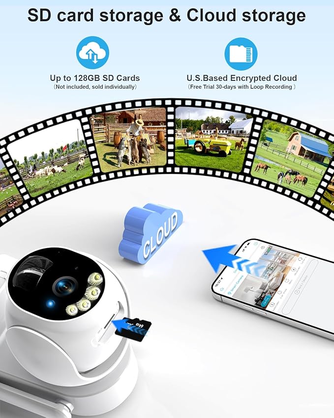 Solar Security Cameras Wireless Outdoor - 4G LTE Battery Powered Cameras for Home Security, 360°View PTZ, IP66 Waterproof, 2K HD Color Night Vision, Human Tracking, 2-Way Audio, SD/Cloud Storage