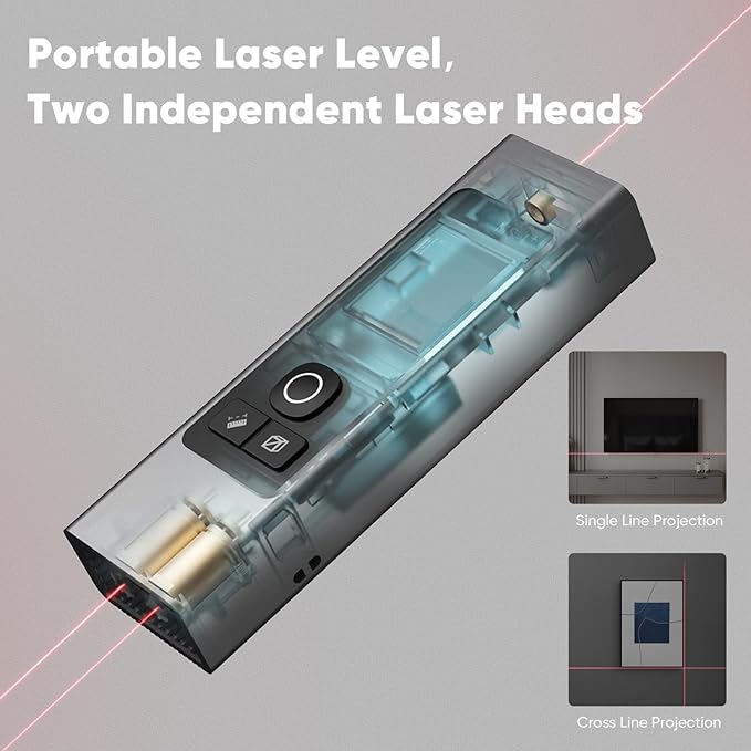 2-in-1 Laser Measure & Line Laser 165 FT - Distance Meter with Cross-Line, Laser Level with 3 Lasers Heads, 1.4" LCD, Type-C Rechargeable- Area/Volume/Pythagorean for Construction, Tiling, DIY