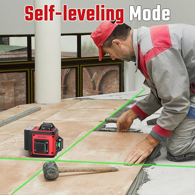 Laser Level Pro Kit, 3X360° Self-leveling Tool for Construction, Tiling Floor & Picture Hanging, 3D Cross Line Level with Fine-tuning Bracket, 12 Lines level Tool with 2 * 2400mAh Battery