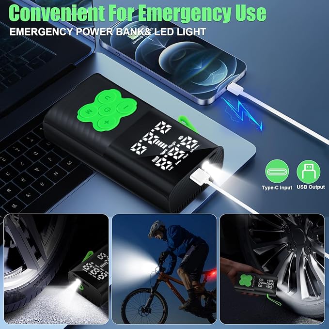 FUN-DRIVING Portable Air Compressor Tire Inflator Air Pump for Car Tires with Tire Digital Pressure Gauge 150PSI 16000mAh for Car, Bike, Motorcycle, Ball