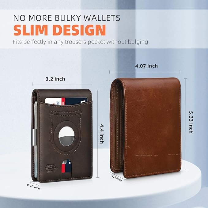 Zitahli Men's Wallets Airtag Holder Slim Rfid Leather with Gift Box