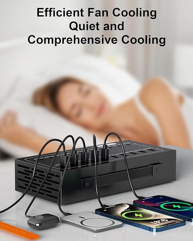 550W USB Charging Station, 20 Port Fast Charging Station for Multiple Devices, PD3.0/QC4.0 Multi-Protocol, Smart Power Delivery & Overload Protection for iPhone, iPad, Tablet, and More