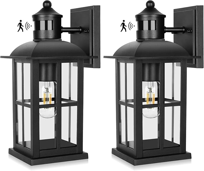 13in Motion Sensor Porch Lights, Anti-Rust 100% Aluminum Dusk to Dawn Outdoor Light Fixtures, Exterior Wall Lanterns Sconce Lighting Black, Outside Lights for House Wall Mount for Entryway Garage