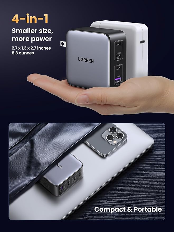 UGREEN 100W USB C Charger, Nexode 4-Port GaN Foldable Compact Fast Laptop Charger Power Adapter for MacBook Pro/Air, iPad Pro, iPhone 16 Pro, Galaxy S25/S24, Steam Deck, Google Pixelbook, and More