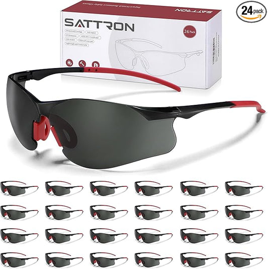 Safety Glasses Tinted 24 Pack, Protective Eyewear for Men Women UV Protection ANSI Z87.1, Safety Sunglasses Bulk Scratch Impact Resistant Eye Protection with Nose Pads for Construction Work Smoke