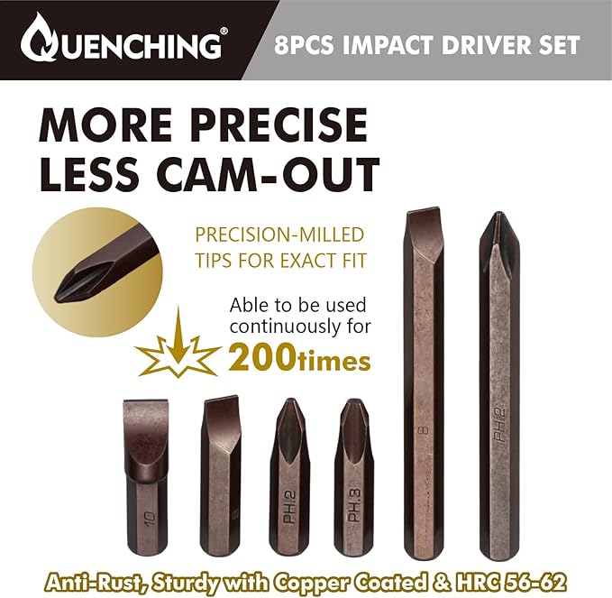 8-Pcs 1/2 Inch Drive Impact Driver Set, CR-V Extractor, Hand Manual Reversible Impact Screwdriver, 5/16 Inch Bit Adapter with S2 Steel Bits for Rusted Fasteners or Frozen Bolts