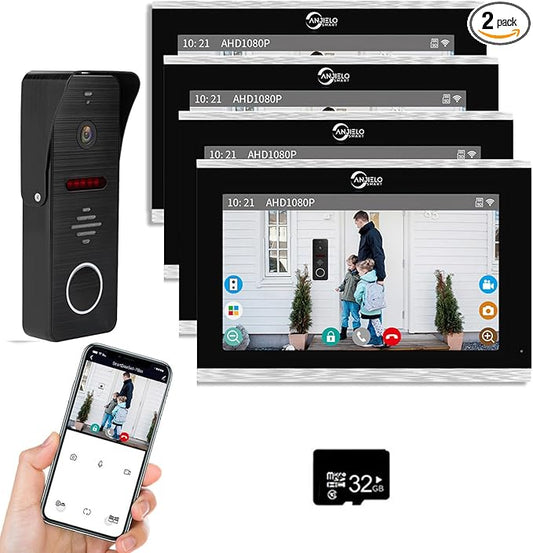 Wired Video Doorbell Apartment Intercom System with 1080P HD Camera,10 Inch Touch Monitor,TUYA WiFi Smart Home Video Intercom Door Phone Kits for Home Villa,32G (1 doorbell+4 Monitor)