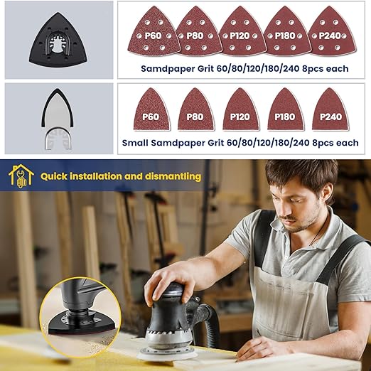 115PCS Oscillating Tool Saw Blades Multitool Kits Sandpaper Cutting Wood Metal Plastics Quick Release Fit Fine Dewalt Ryobi Milwaukee Rockwell Makita Fein Porter Cable Bosch