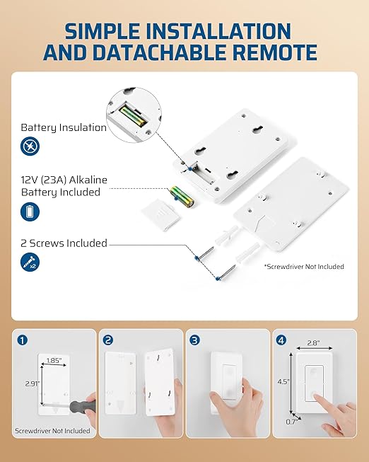 DEWENWILS Remote Control Outlet Wireless Wall Mounted Light Switch, Electrical Plug in On Off Power Switch for Lamp, No Wiring,100 Feet RF Range, ETL Listed,Programmable