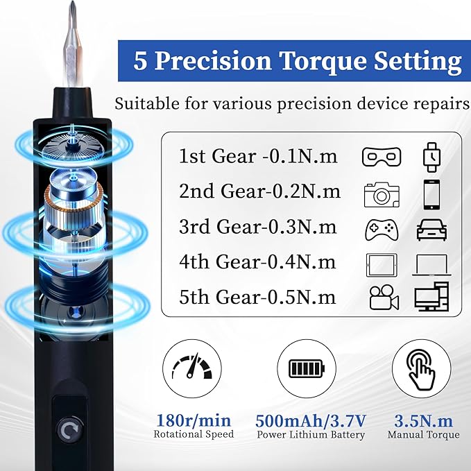 LANGSKIP'S 49 IN 1 Precision Electric Small Screwdriver, 5 Torque Settings Mini Electric Cordless Magnetic Screwdriver Set, 3.7V Rechargeable Kit with LED Display for Electronics Phone Glasses Watch