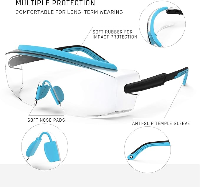 Anti Fog Safety Glasses Safety Goggles Over Glasses Protective Glasses with Anti Scratch Lenses Adjustable
