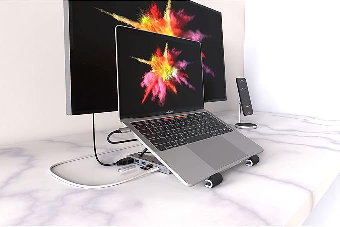 HyperDrive 7 in 1 USB C Hub Laptop Stand - HDMI 4K30Hz, USB-C 100W PD, USB-A 5Gbps, SD/MicroSD, Compatible with MacBook/iPad/Windows/Chrome - 10”-17” Laptop Docking Station Stand