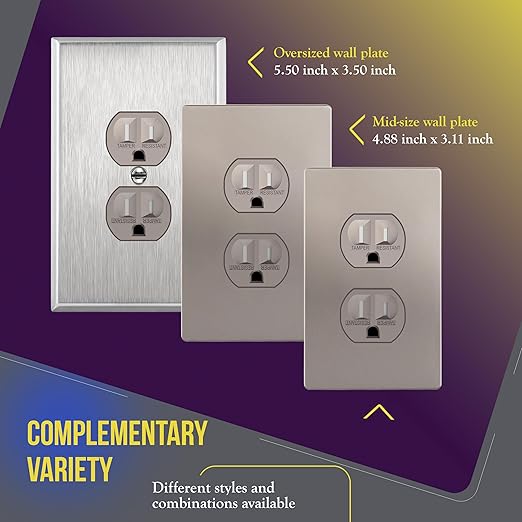 ENERLITES Elite Series Duplex Receptacle, Residential Grade Wall Outlet, Duplex Electrical Outlet, Self-Grounding, 3-Wire, 2-Pole, 15A 125V, UL Listed, 61580-TR-NK-10PCS, Nickel, 10 Pack