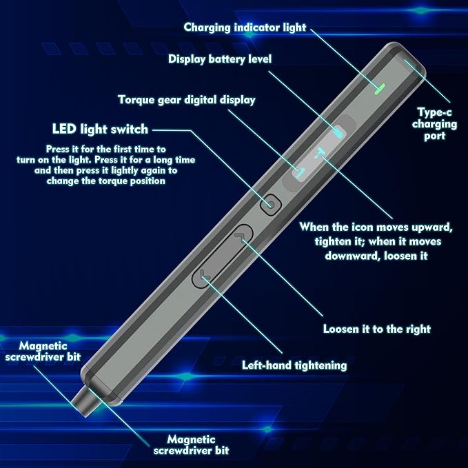 Blue Mini Electric Screwdriver - 50 in 1 Electric Screwdriver Kit Aluminum Square Handle with 3 LED Lights, Speed Adjustment, Hand Power Switch, Strong Magnetic Bits for Electronics Repair