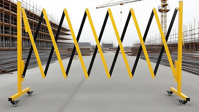 11.5FT Expandable Barricade Gate, Folding Metal Barricade Security Gate with Casters, Retractable Driveway Safety Gate, Adjustable Traffic Fence Crowd Control, for Industrial/Residential Use