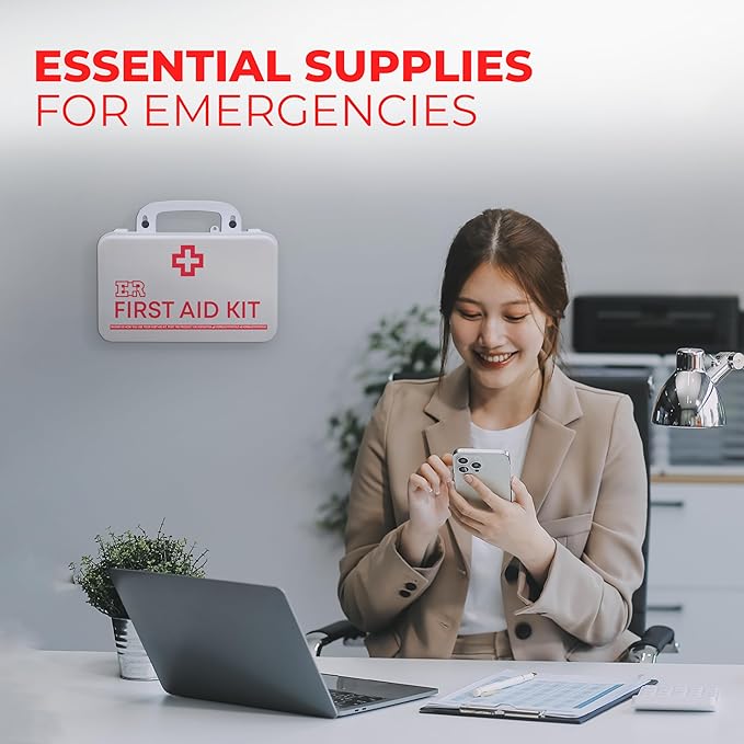 Class B OSHA ANSI Compliant First Aid Kit – Emergency Medical Supplies in Wall-Mountable Plastic Case for Workplace, Office, Home – 190 Piece